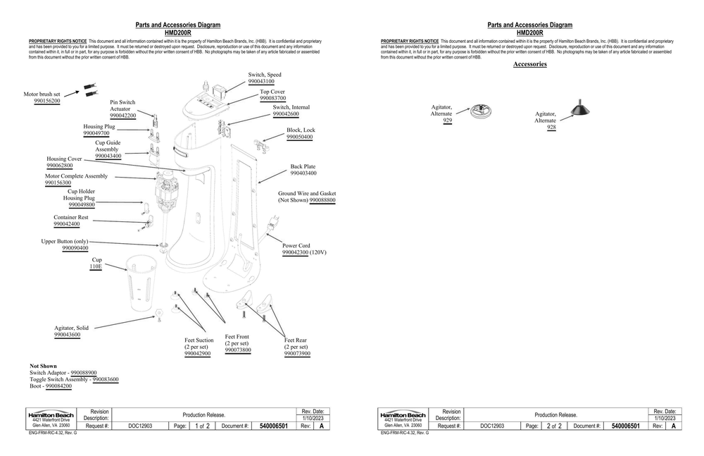 Diagram Diagram and Parts List for HMD200R  Hamilton Beach Drink Mixer